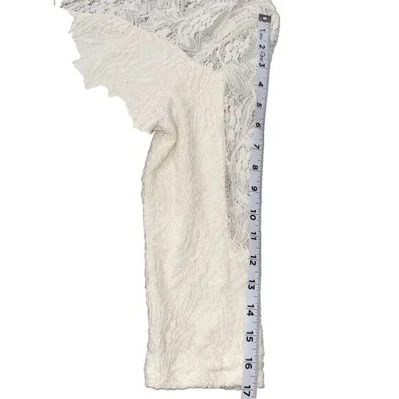 Free People Cream Lace Skater Mini Dress 3/4 Sleeve Bridal Shower Wedding M - Picture 13 of 14